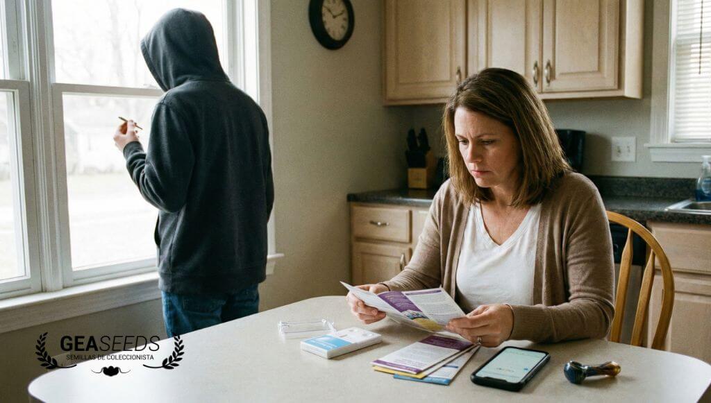 Madre hablando a su hijo sobre los problemas de consumir cannabis