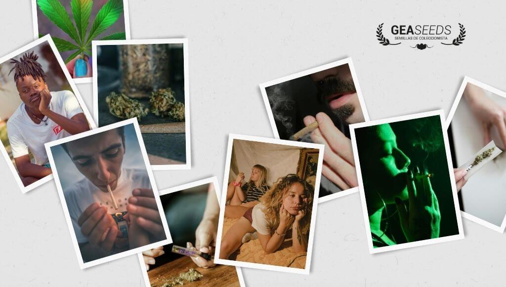Collage con varias fotos de adictos a la marihuana