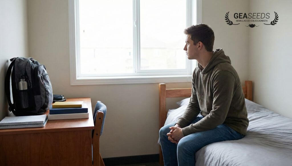 Adolescente adicto a los porros mirando por la ventana