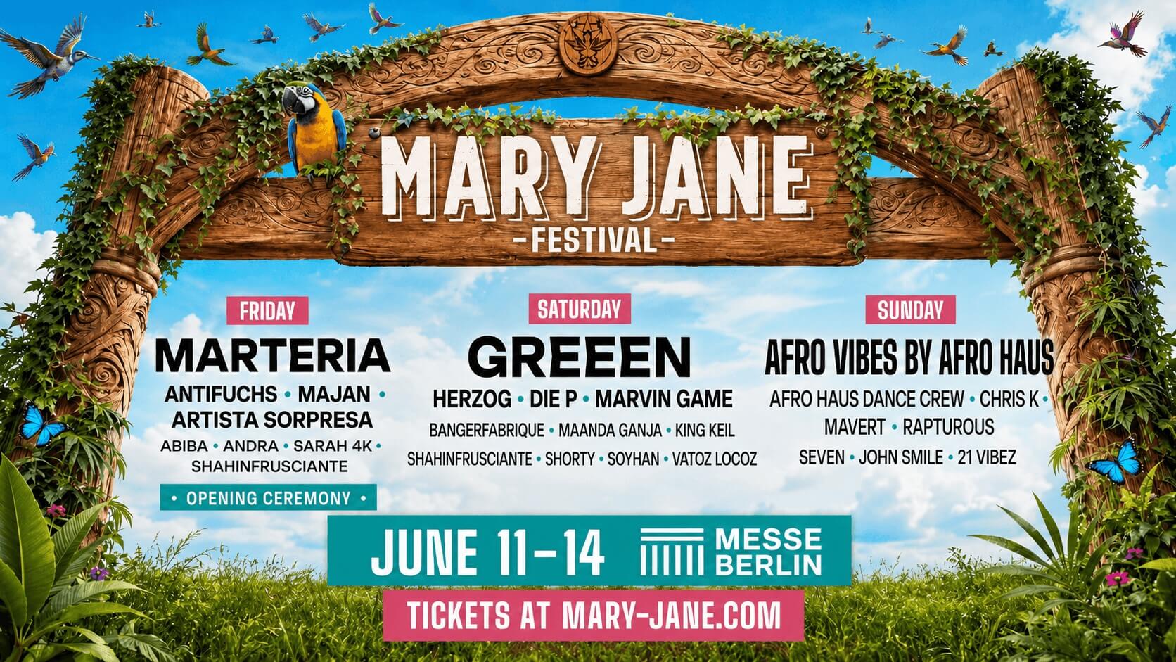 Mary Jane Berlin 2026 festival poster featuring the event’s music programme.