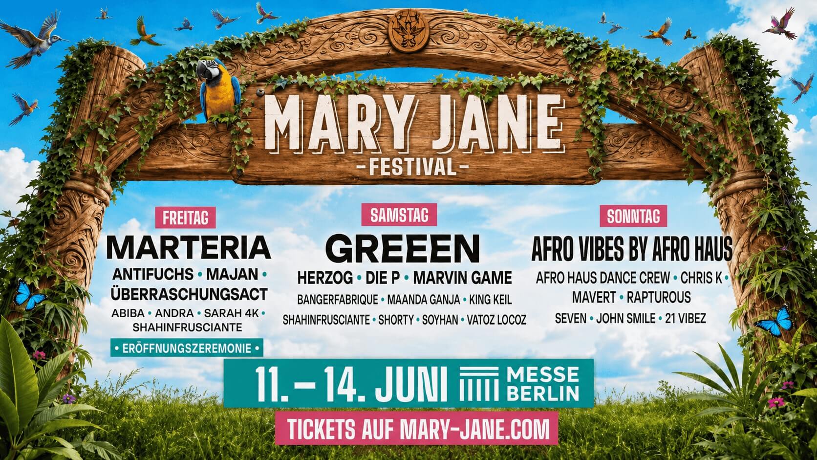Festivalplakat der Mary Jane Berlin 2026 mit dem Musikprogramm der Veranstaltung.