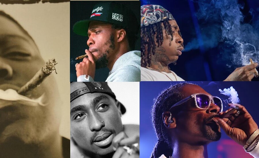 Famosos y cantantes como Tupac, Whiz Khalifa, Snoop Doog, Currensy y The Notorious BIG fumando Blunts de Marihuana