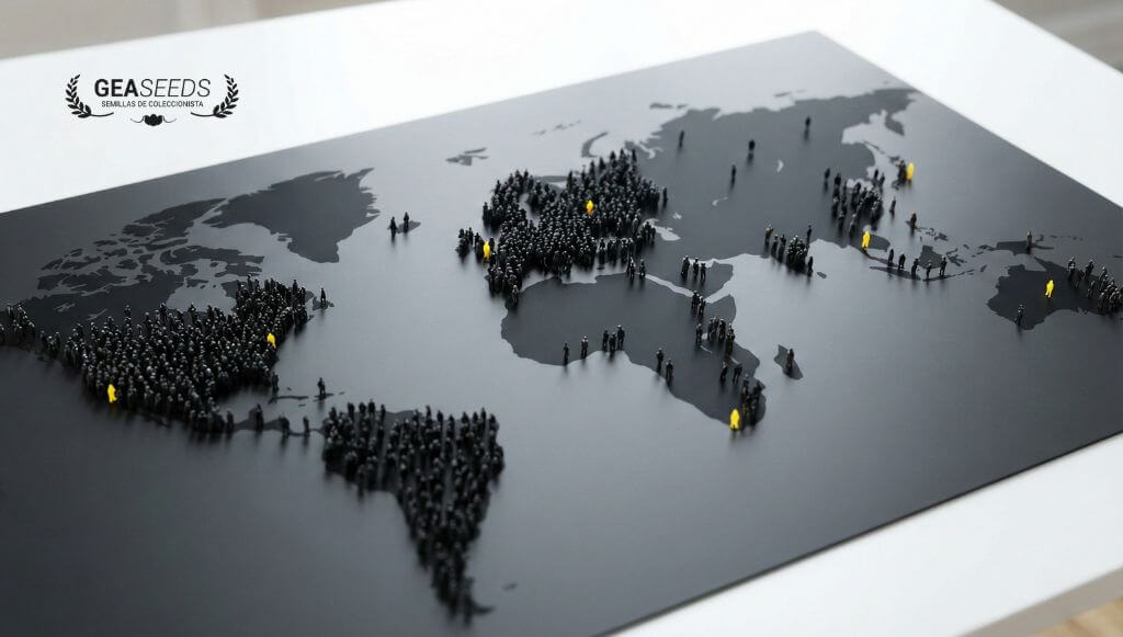 Mapa mundo con figuras de persona repartidas de forma desigual