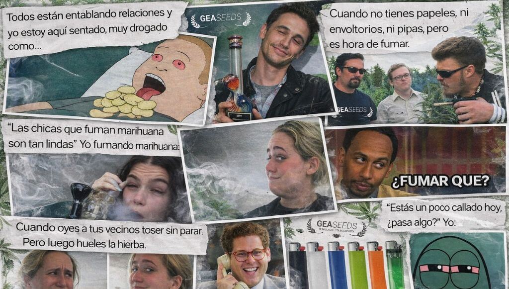 Collage con los mejores memes cannábicos