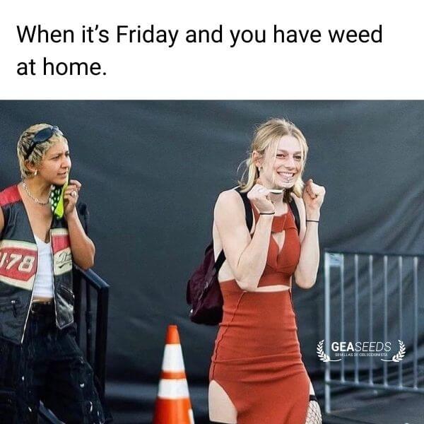 Funny weed meme about Friday knowing you have weed at home