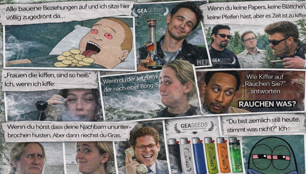 Collage mit den besten Cannabis- und Marihuana-Memes