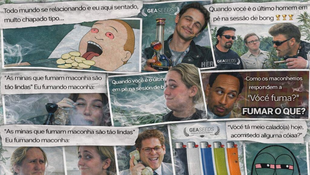 Colagem com os melhores memes de canábis