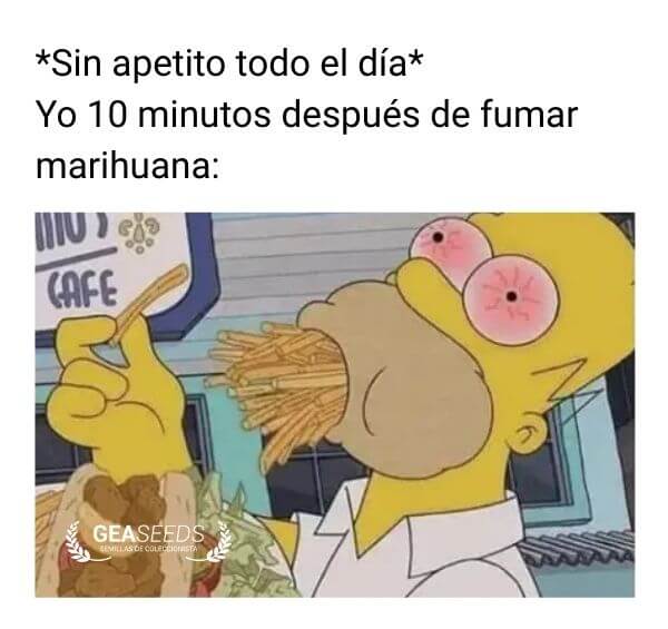 Homer u Homero comiendo y con los ojos rojos de fumar marihuana