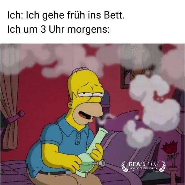 Lustiges Meme mit Homer Simpson, der um drei Uhr morgens noch raucht