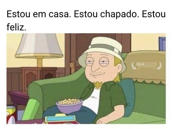 Meme engraçado de maconha relaxando em casa chapado