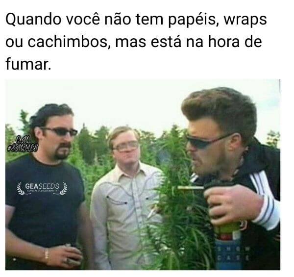 Meme engraçado de maconha quando não há papéis ou cachimbo para fumar