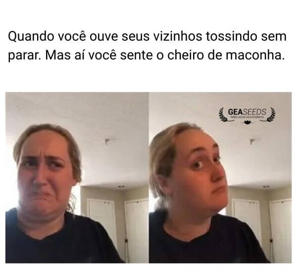 Meme engraçado de maconha ouvindo vizinhos tossindo e depois sentindo o cheiro