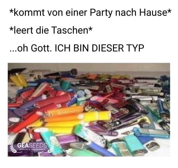 Lustiges Meme mit vielen Feuerzeugen nach einer Party