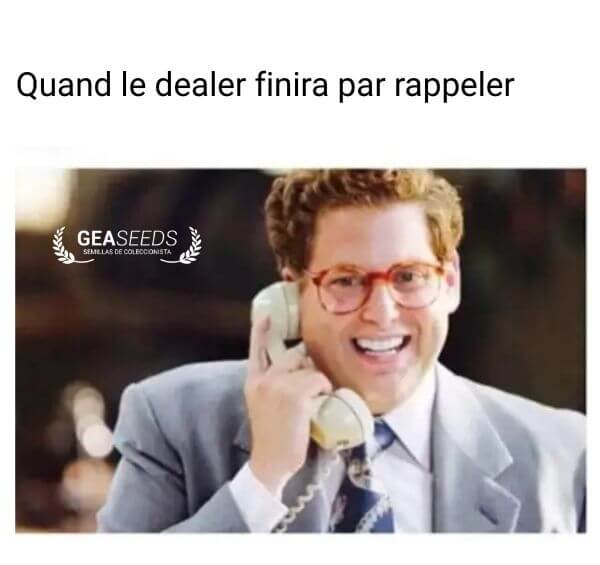 Mème drôle montrant un homme heureux au téléphone quand le dealer rappelle