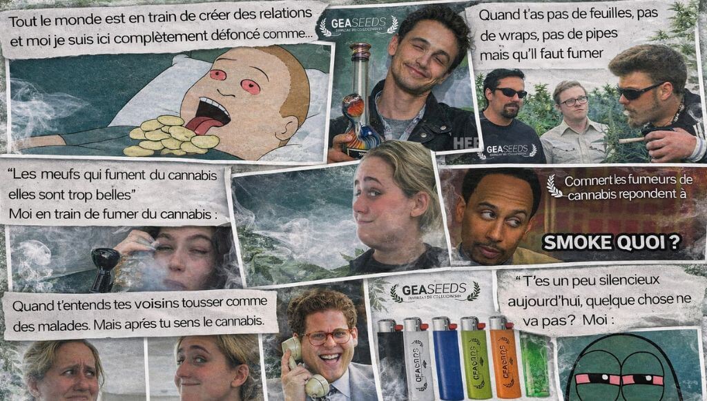 Collage des meilleurs mèmes sur le cannabis