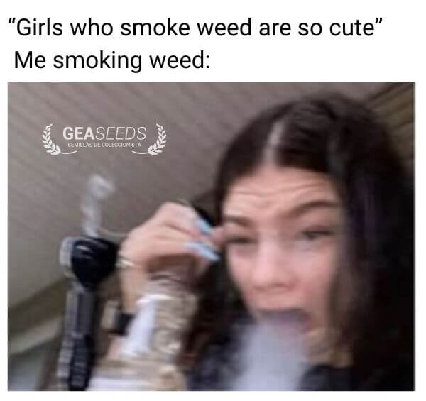 Funny weed meme about girls smoking weed not looking cute