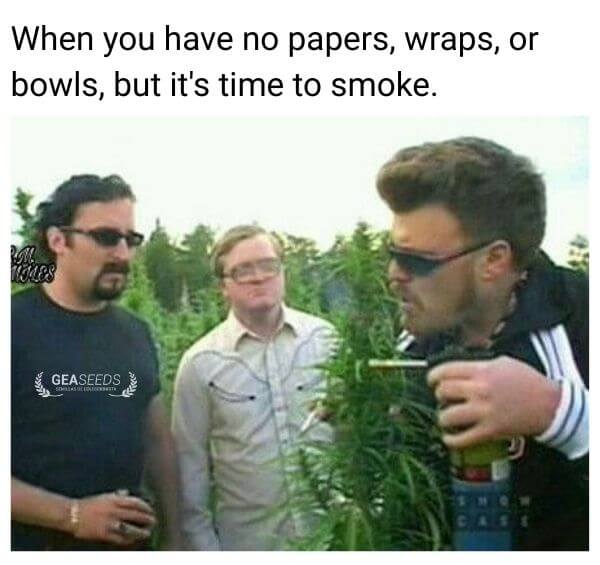 Funny weed meme about having no papers wraps or bowls but still smoking